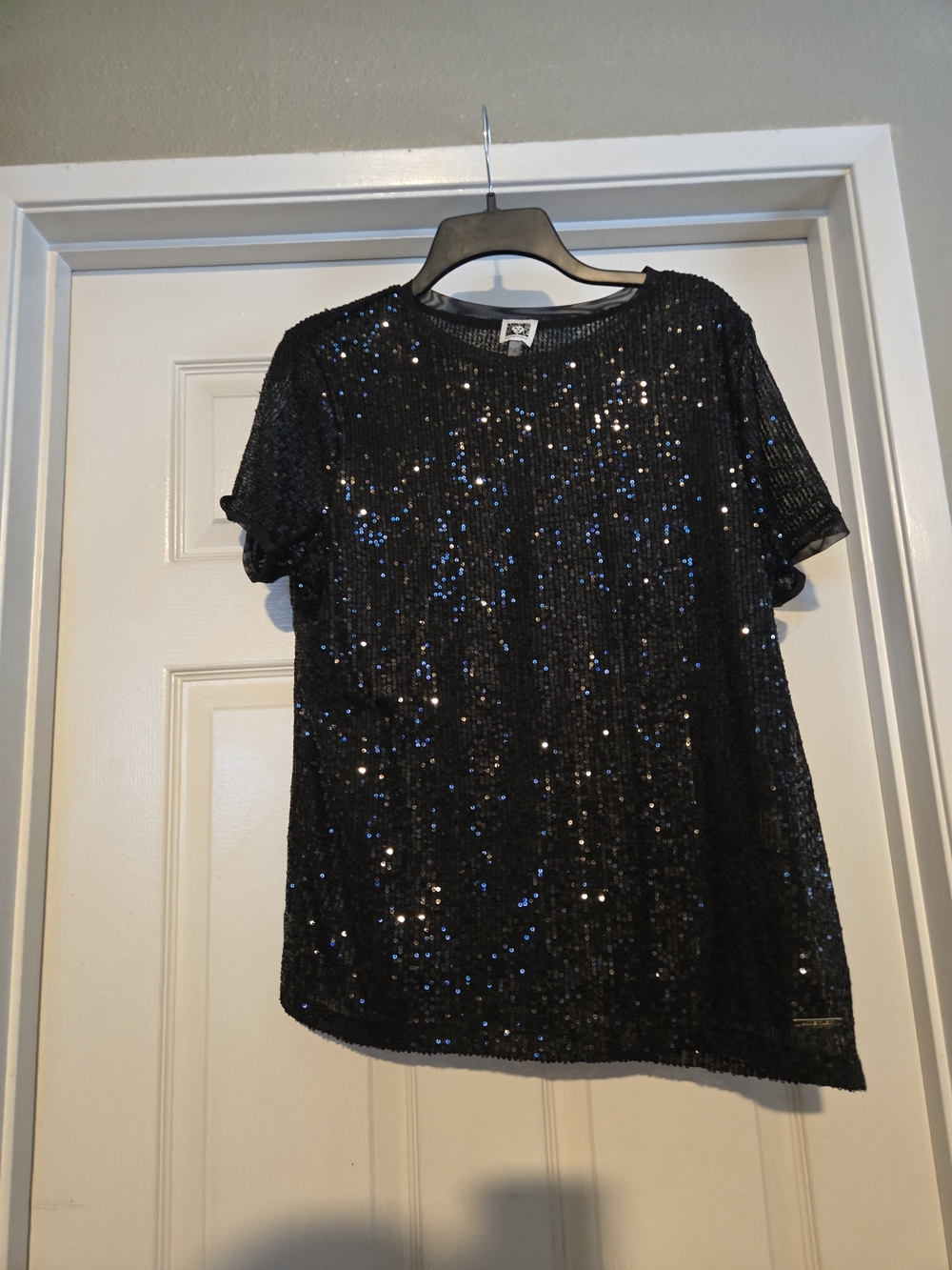 Anne Klein Black Sequin Short-Sleeve Tee